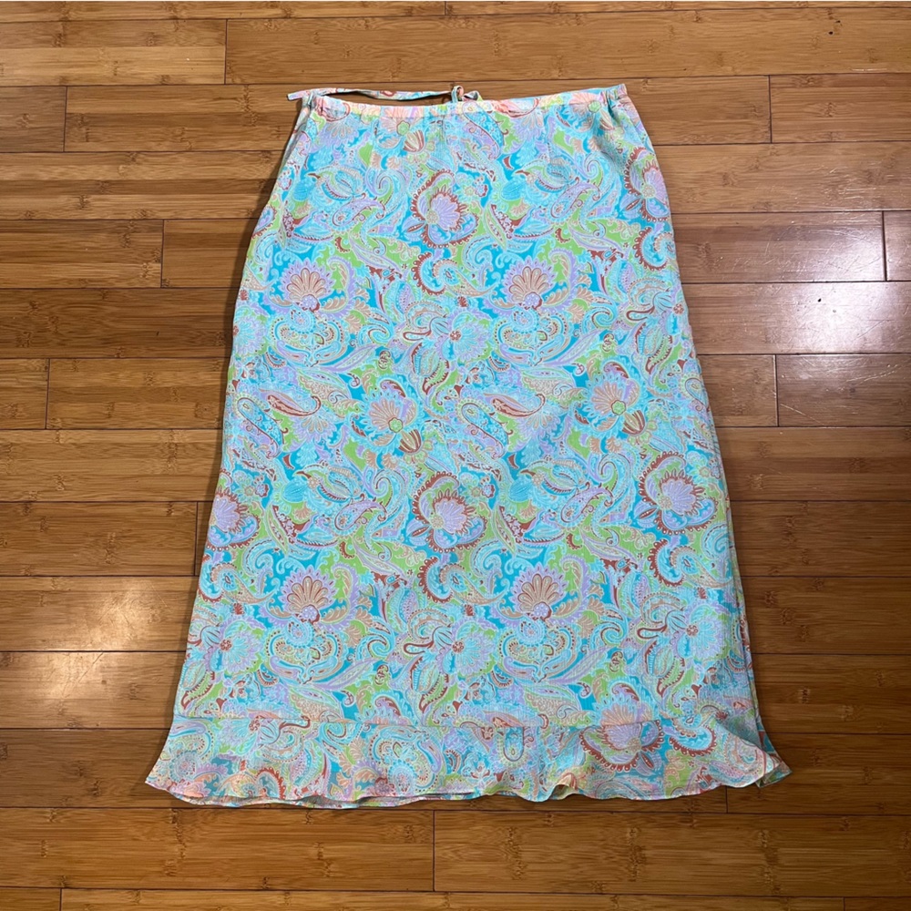 Y2K Crazy Horse Aqua Maxi Ruffle Skirt with Pastel Paisley Accents Mermaidcore - Picture 7 of 9